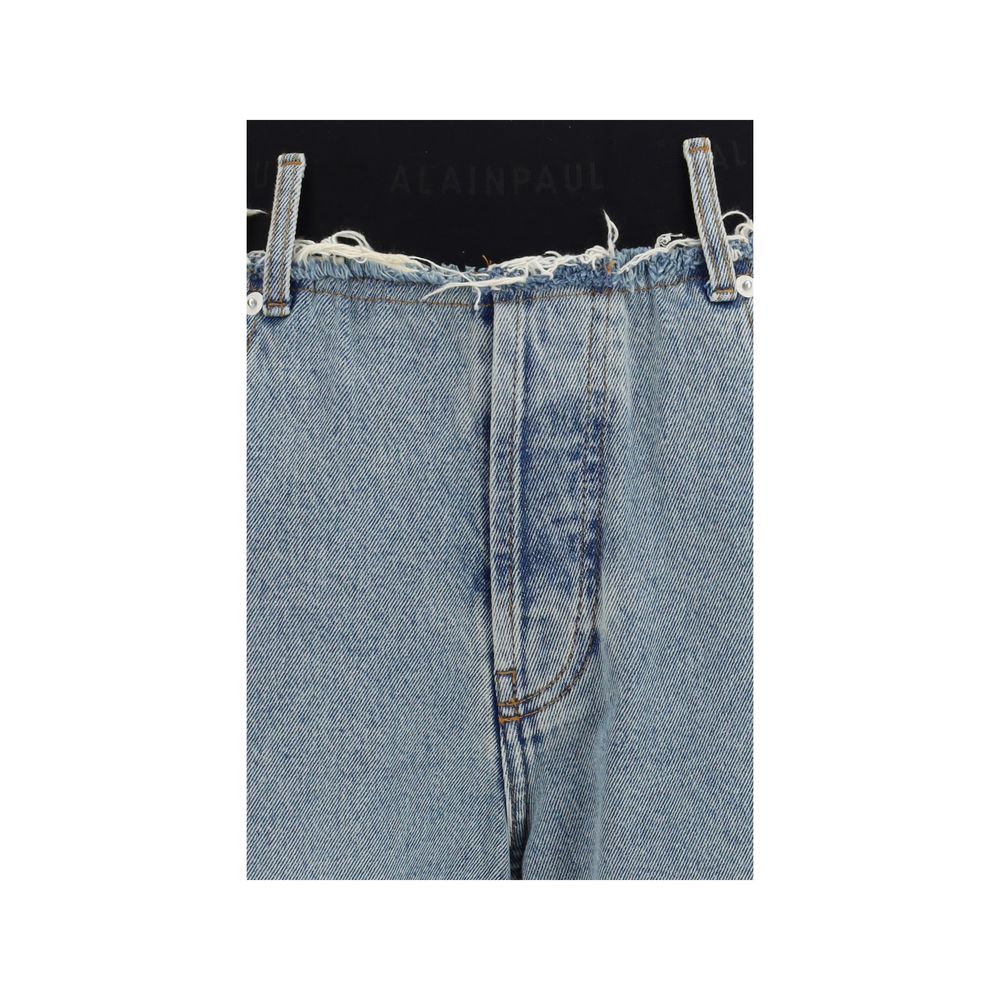 Blue Cotton High-Waisted Jean