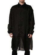 Black Ruffle Detail Semi Sheer Shirt Jacket
