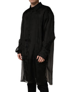 Black Ruffle Detail Semi Sheer Shirt Jacket