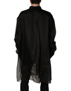 Black Ruffle Detail Semi Sheer Shirt Jacket