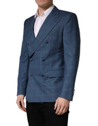 Blue Checked Double Breasted Men Suit Jacket
