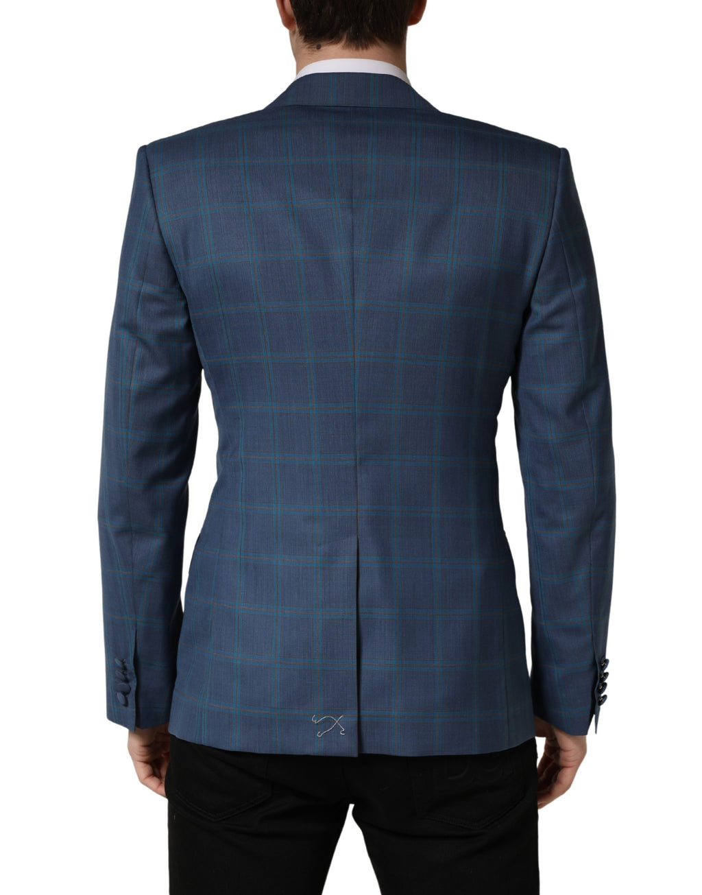 Blue Checked Double Breasted Men Suit Jacket