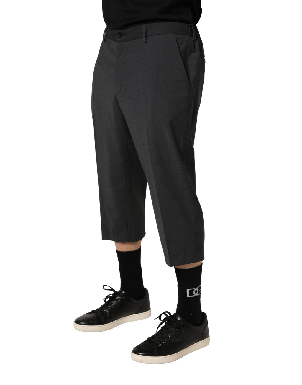 Dark Gray Wool Cropped Chino Trouser Pants