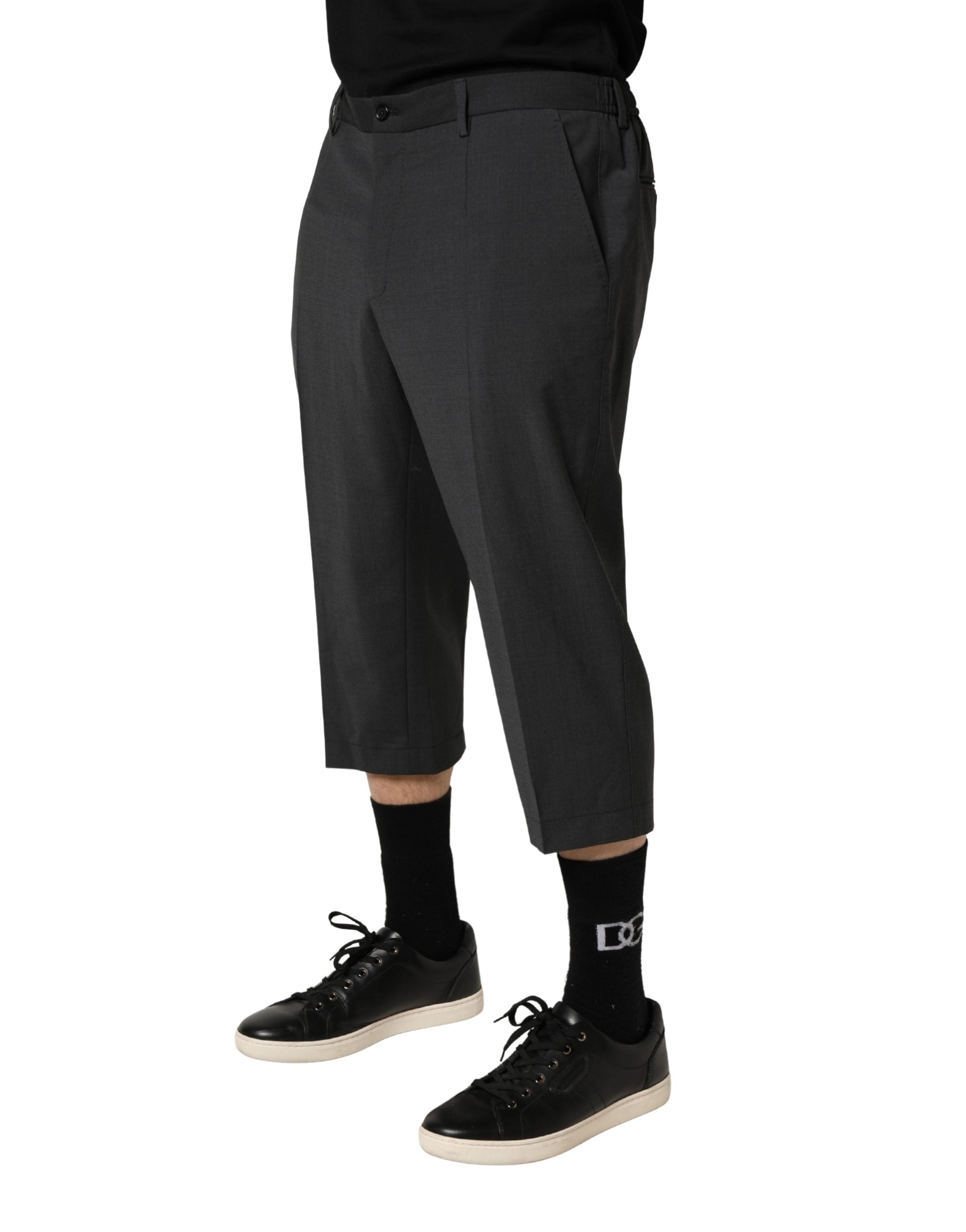 Dark Gray Wool Cropped Chino Trouser Pants