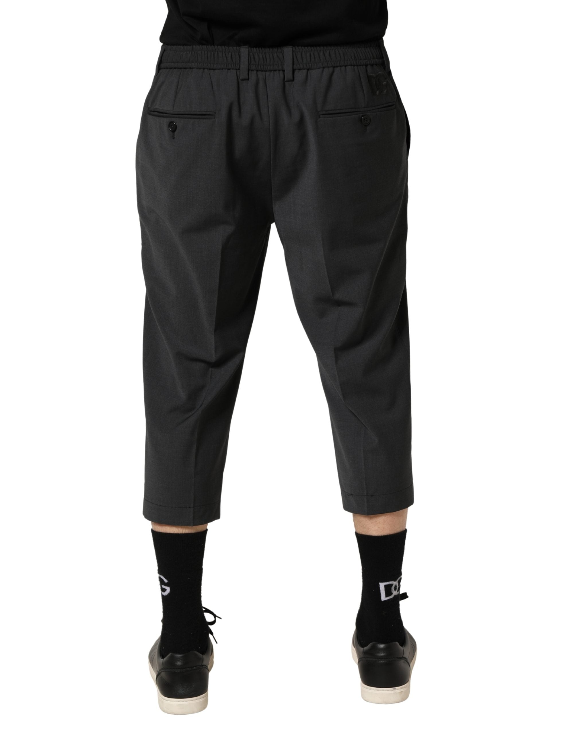 Dark Gray Wool Cropped Chino Trouser Pants