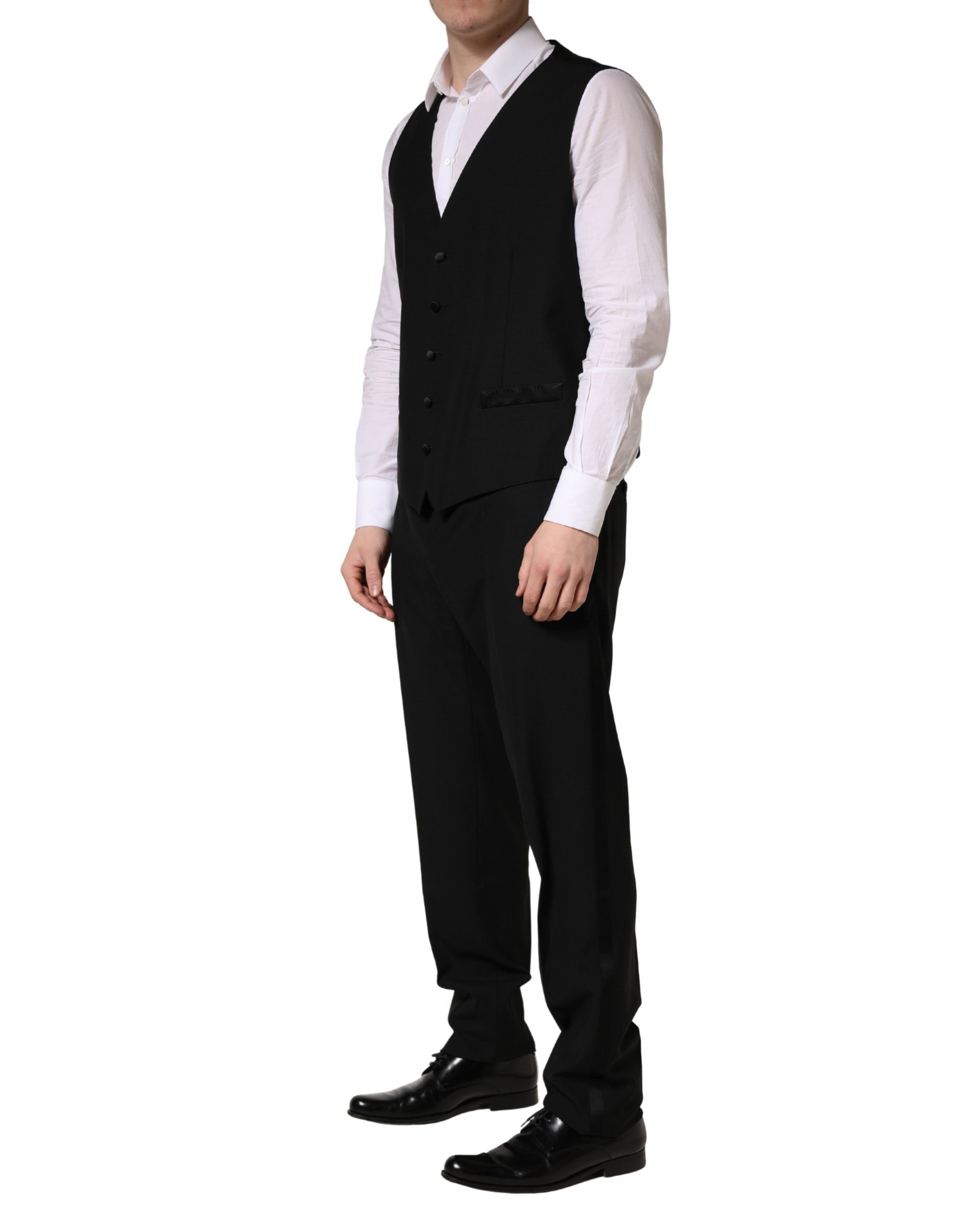Black Wool Silk Saxophone Slim Fit 3Pc Suit