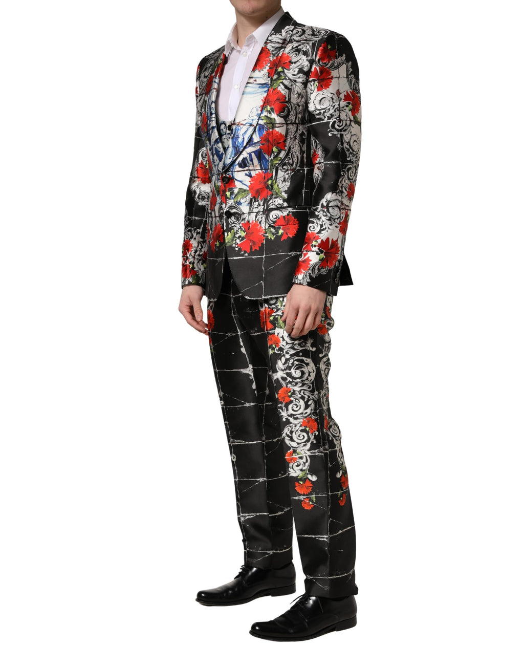 Black Floral 2 Buttons Formal 3 Piece Suit