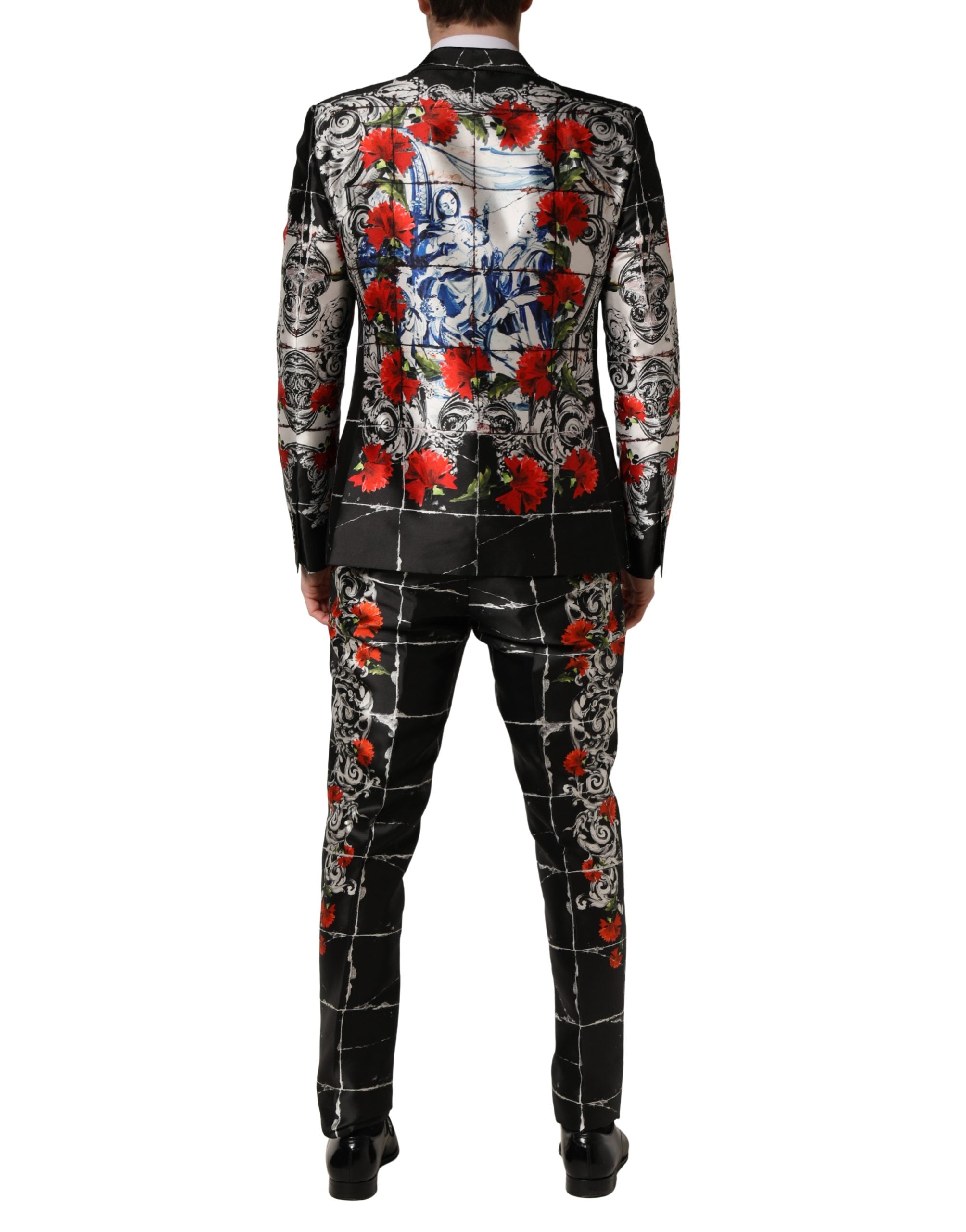 Black Floral 2 Buttons Formal 3 Piece Suit