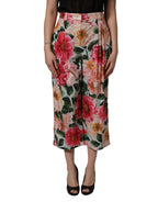 Multicolor Floral High Waist Cropped Pants
