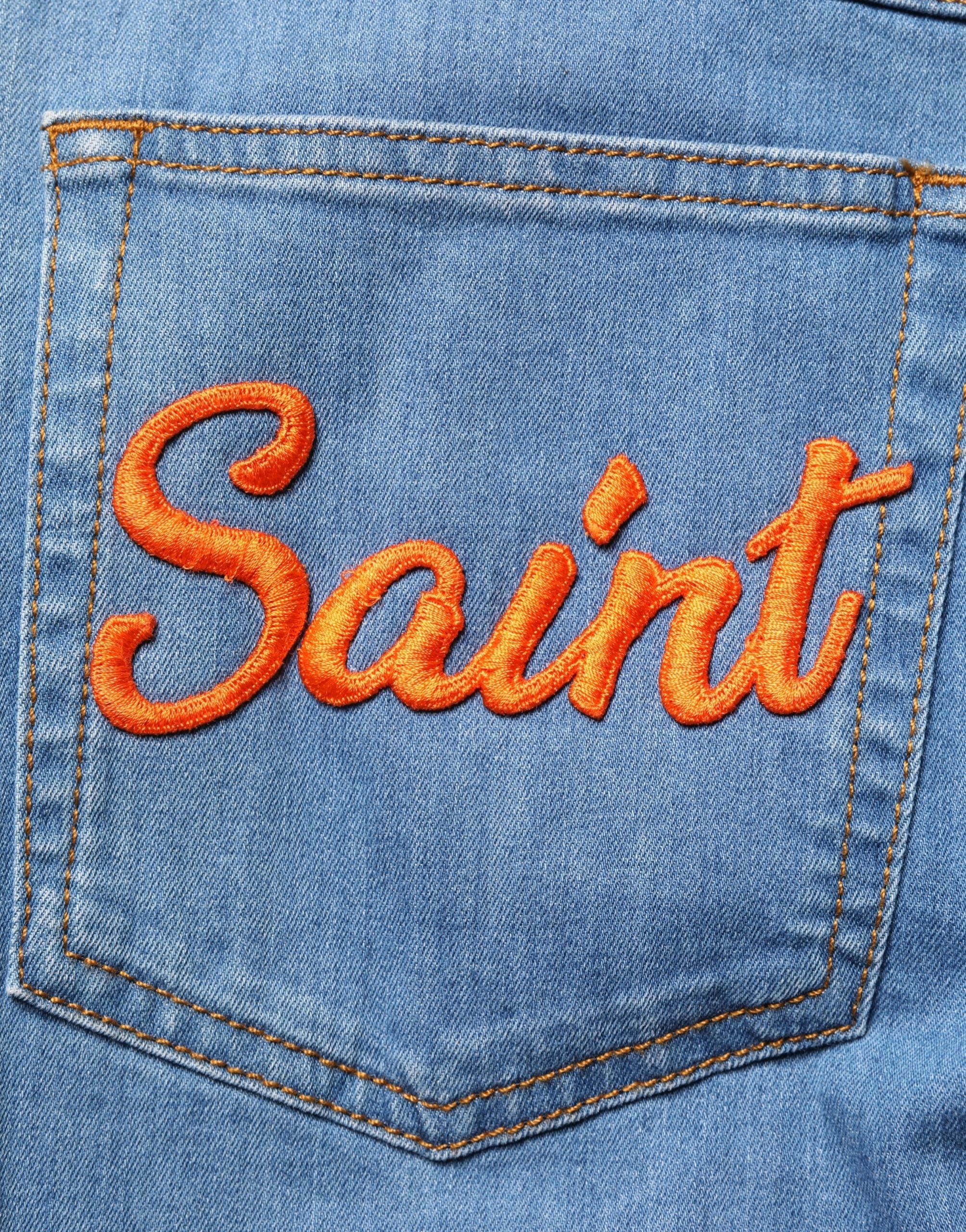 Blue Embellished Denim Wide-Leg Crop Jeans