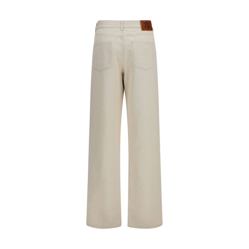 Beige Cotton Straight-Leg Jeans