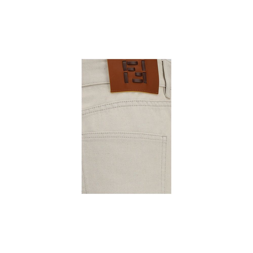 Beige Cotton Straight-Leg Jeans