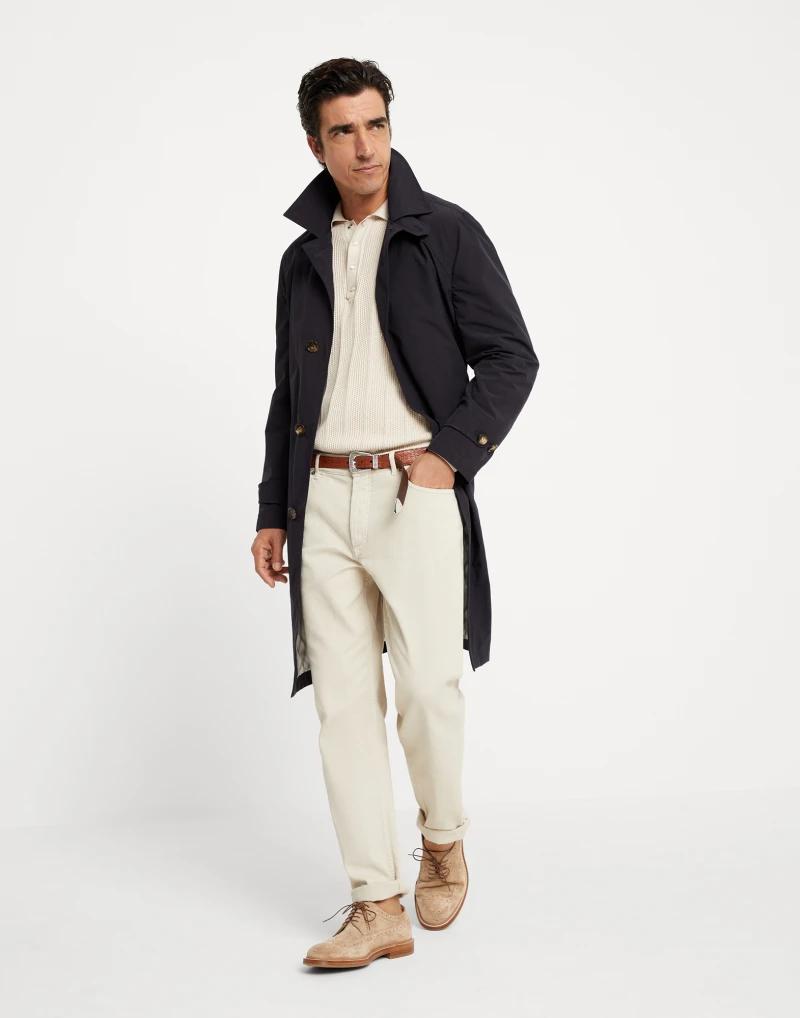Blue Polyester Trench Coat