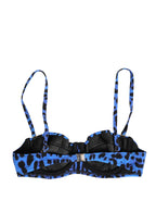 Blue Leopard Print Padded Balconnet Bra Underwear