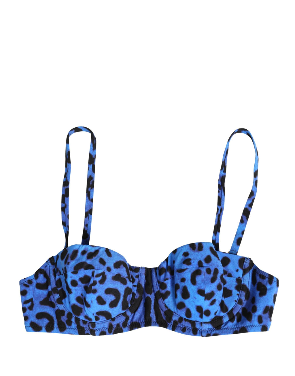 Blue Leopard Print Padded Balconnet Bra Underwear