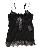 Black Silk Lace Lingerie Chemise Top Underwear