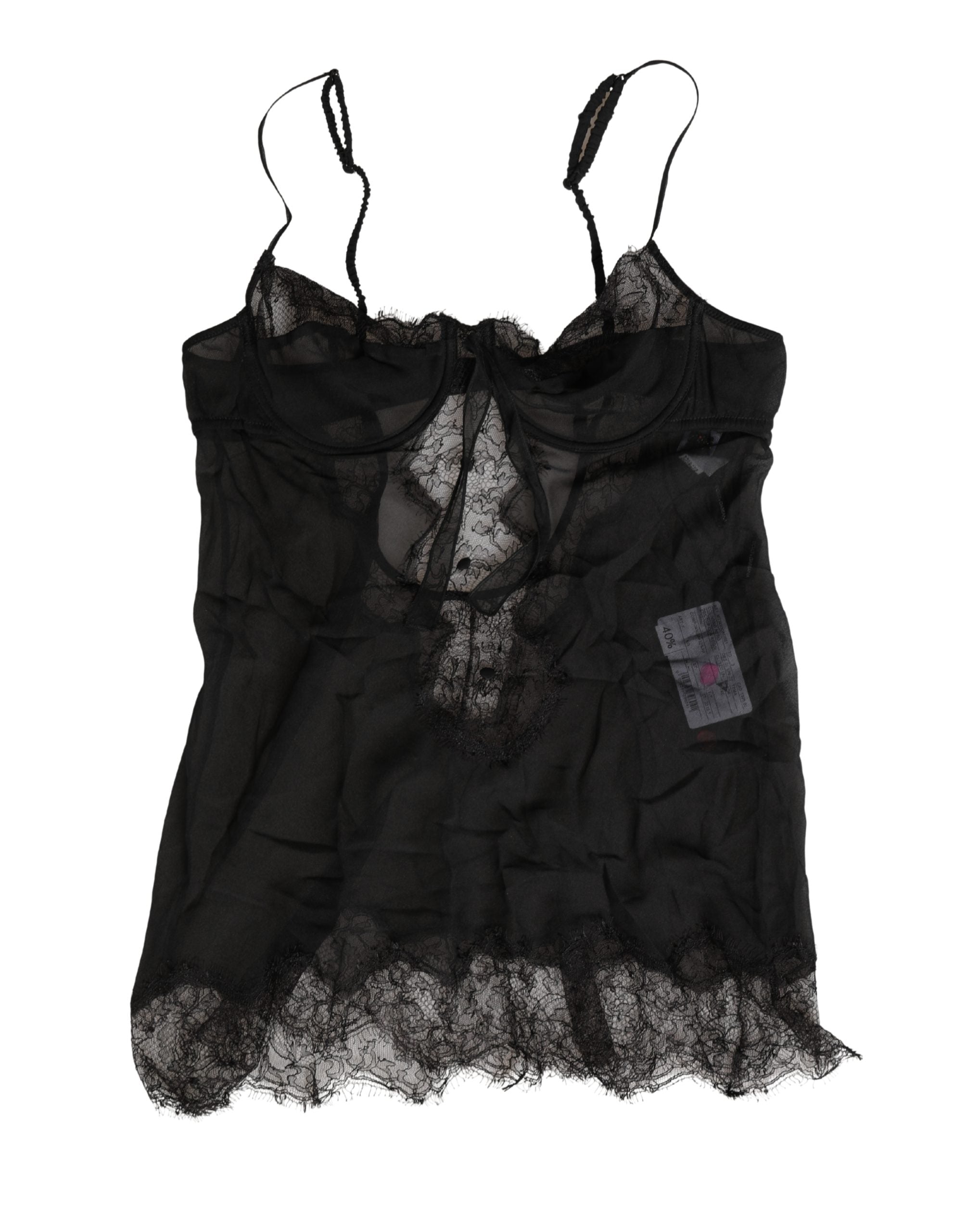 Black Silk Lace Lingerie Chemise Top Underwear