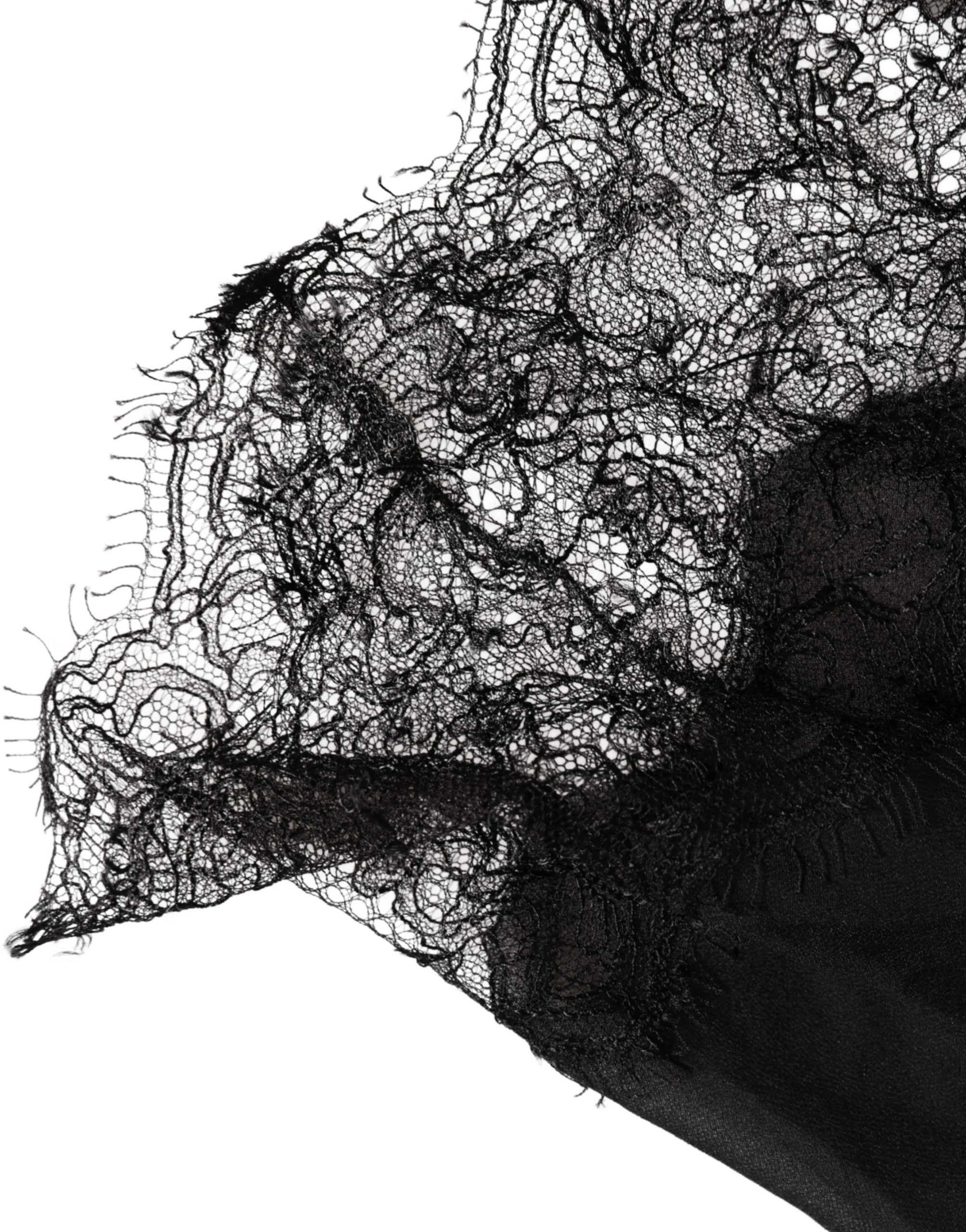 Black Silk Lace Lingerie Chemise Top Underwear