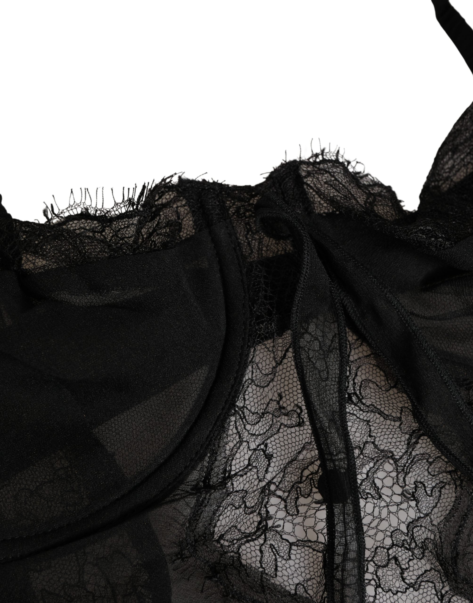 Black Silk Lace Lingerie Chemise Top Underwear