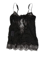Black Silk Lace Lingerie Chemise Top Underwear