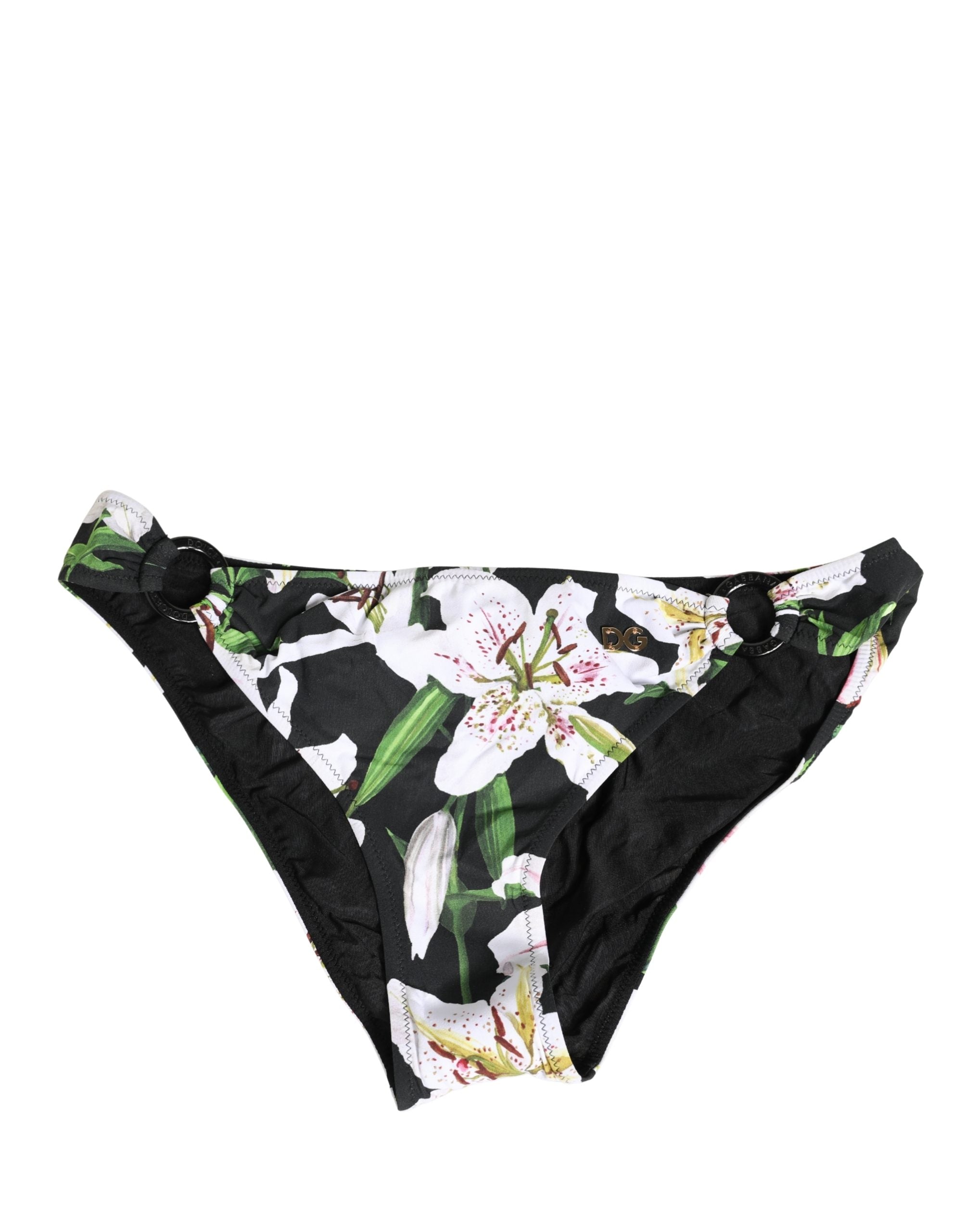 Black Lily Print Nylon Bottom Beachwear Swimwear