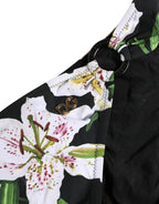 Black Lily Print Nylon Bottom Beachwear Swimwear