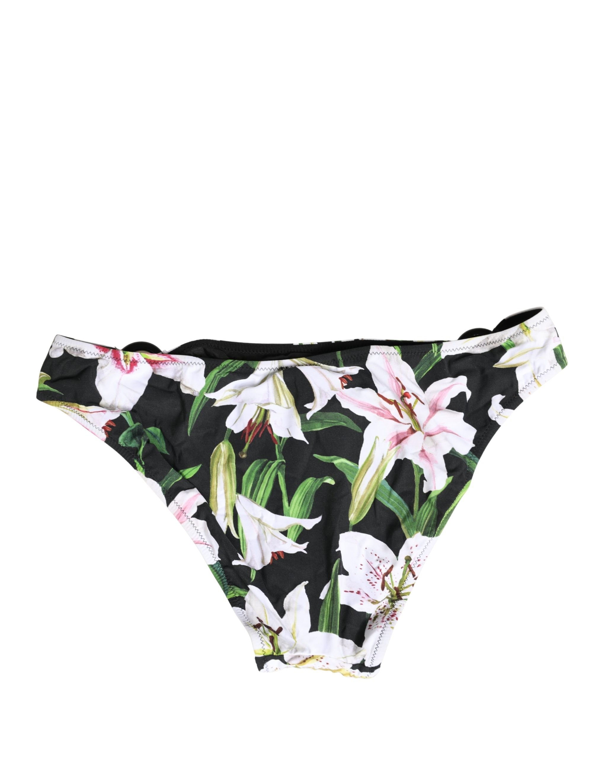 Black Lily Print Nylon Bottom Beachwear Swimwear