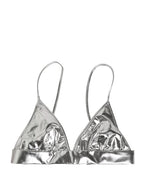 Metallic Silver Sleeveless Bustier Cropped Top