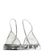 Metallic Silver Sleeveless Bustier Cropped Top