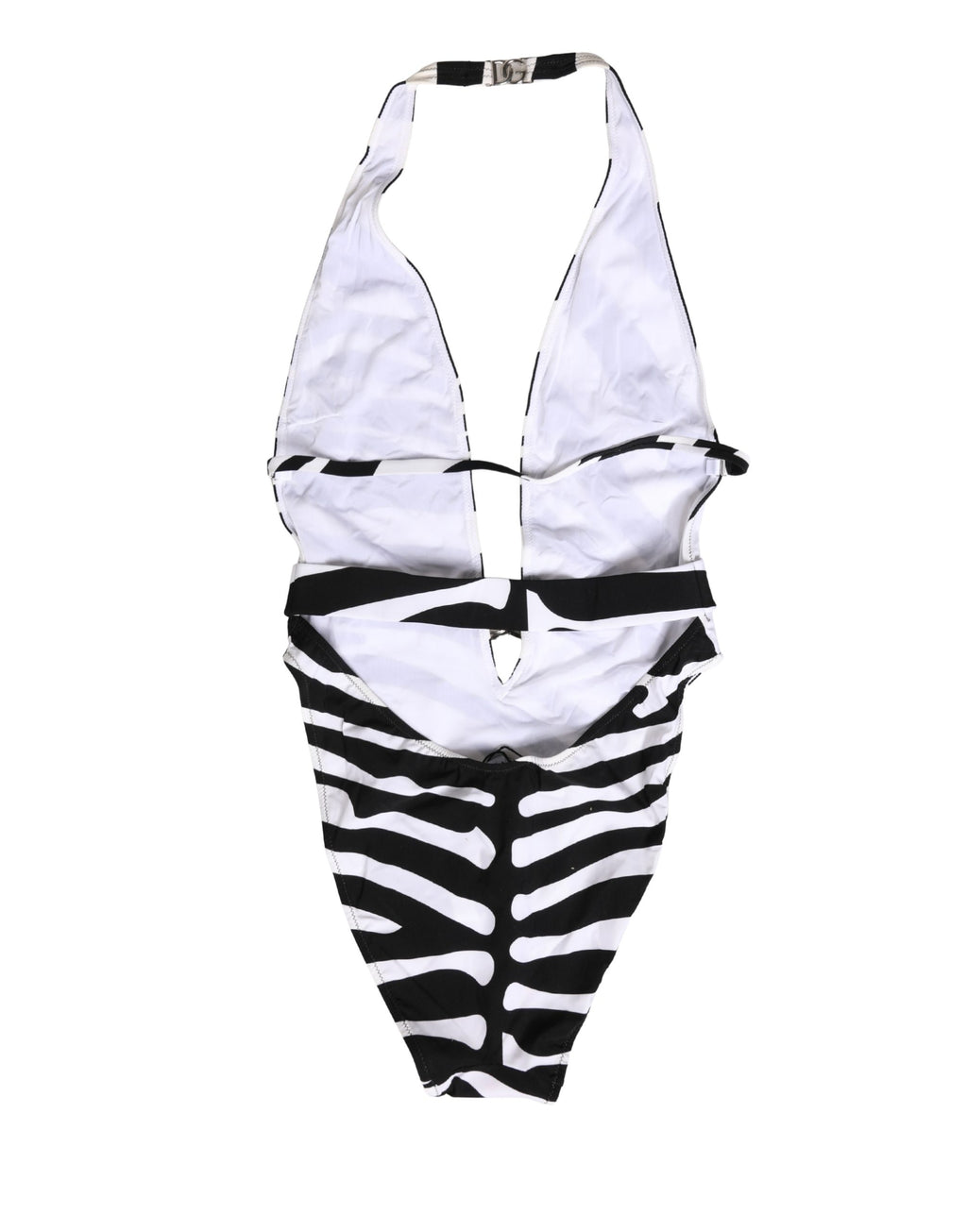 Black White Zebra Deep V-Neck One Piece Swimwear