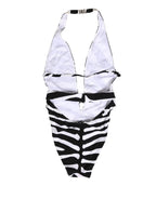 Black White Zebra Deep V-Neck One Piece Swimwear