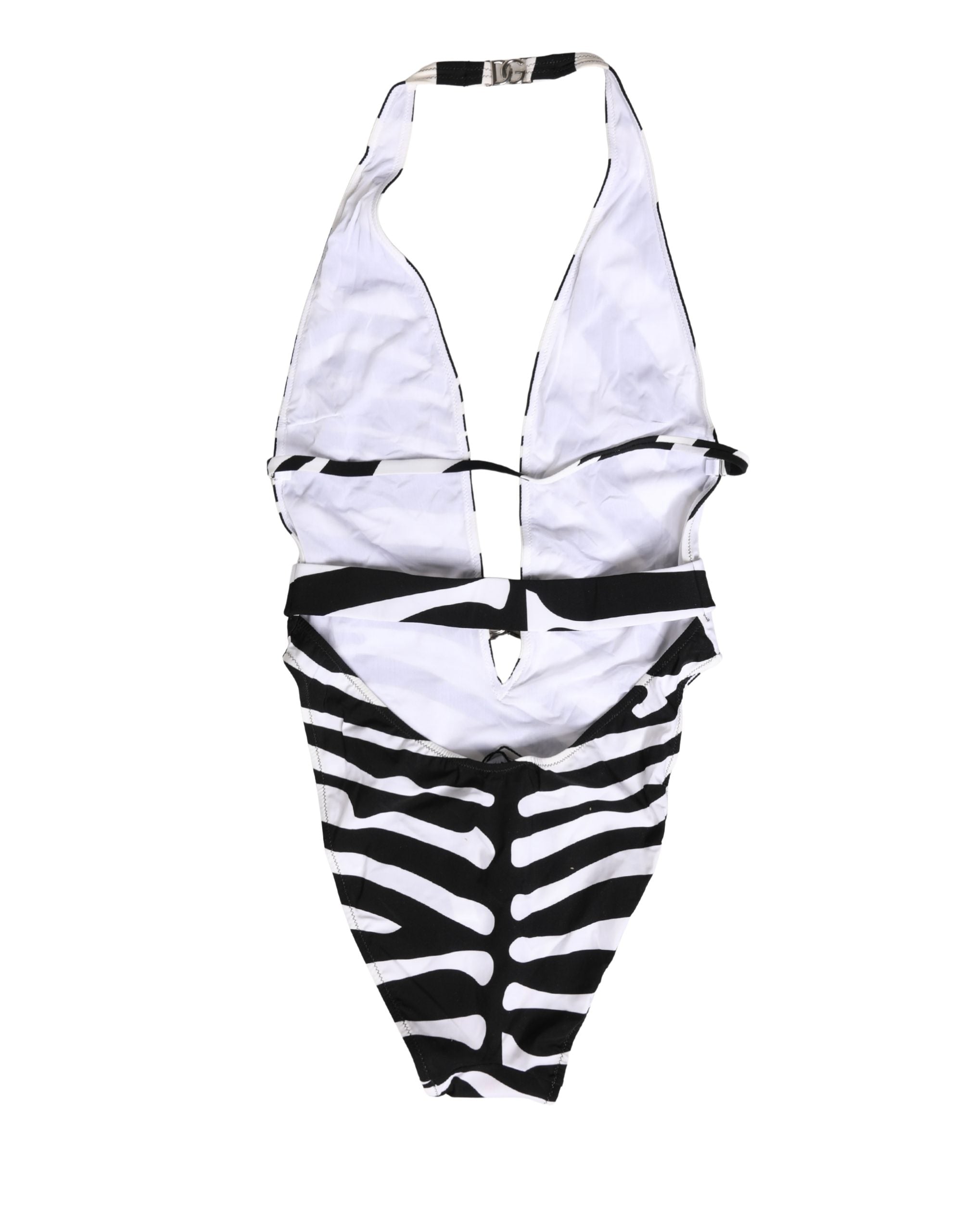 Black White Zebra Deep V-Neck One Piece Swimwear