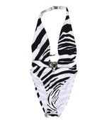 Black White Zebra Deep V-Neck One Piece Swimwear