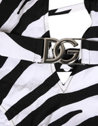 Black White Zebra Deep V-Neck One Piece Swimwear