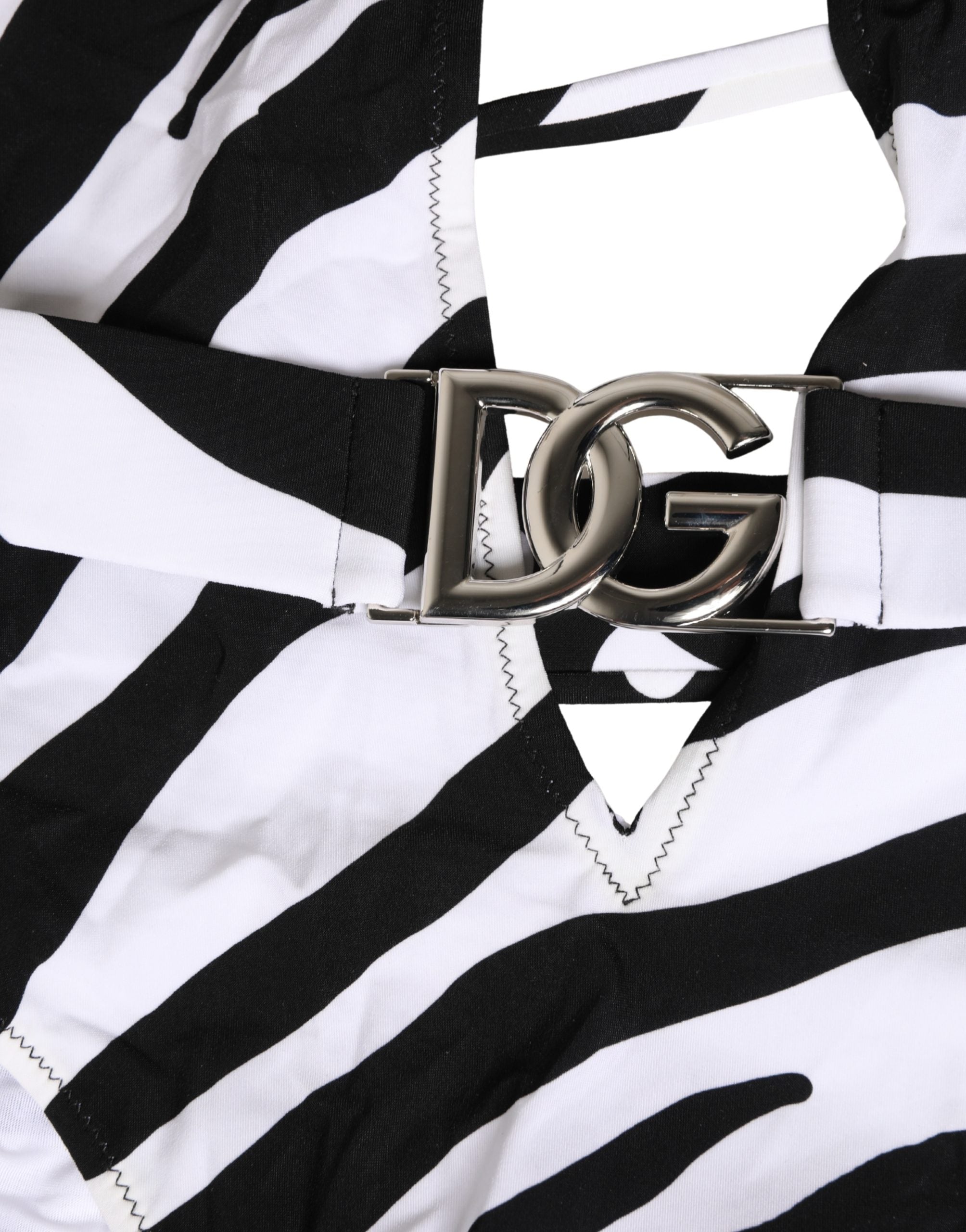 Black White Zebra Deep V-Neck One Piece Swimwear