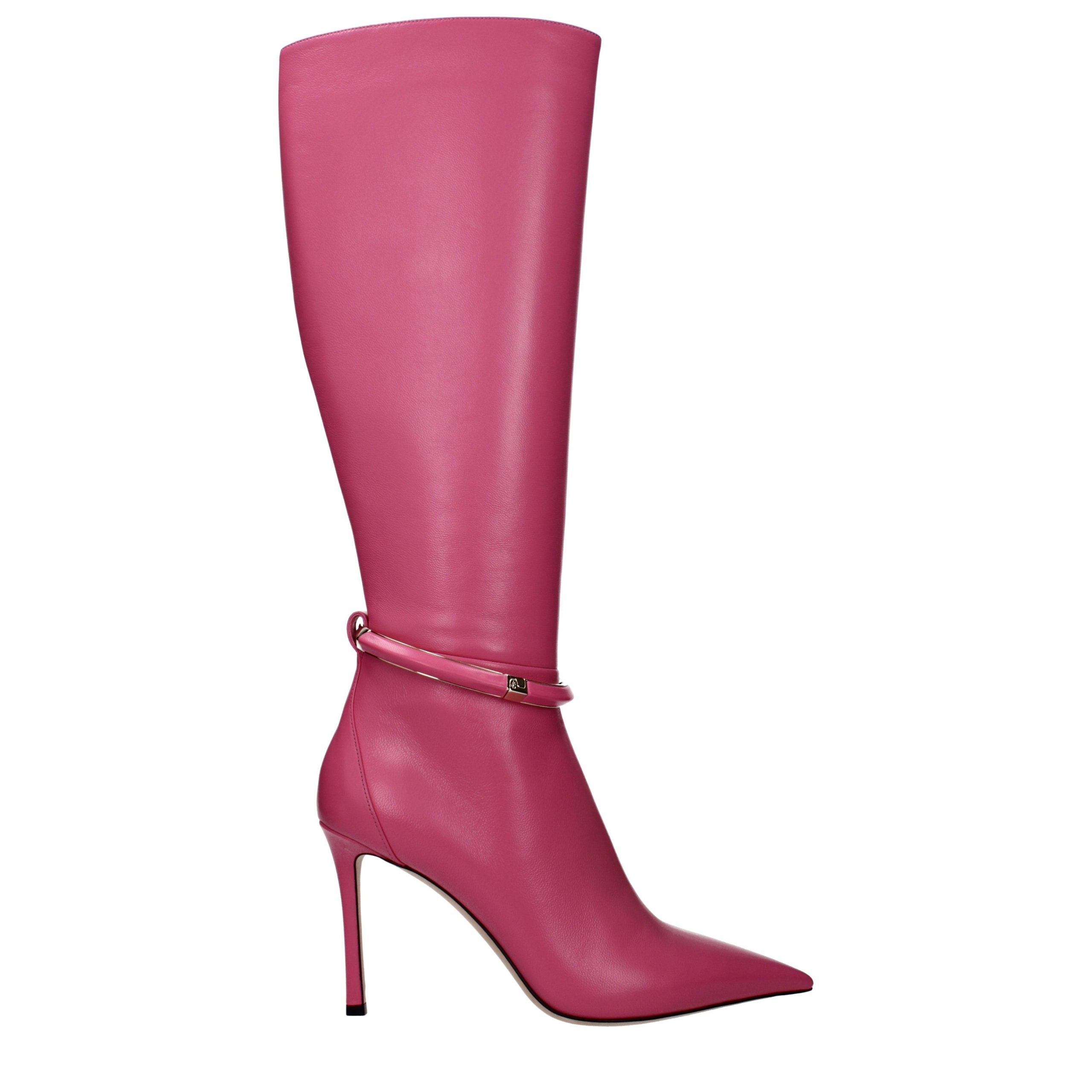 Pink Leather High Heel Boots