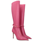 Pink Leather High Heel Boots