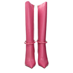 Pink Leather High Heel Boots