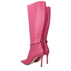 Pink Leather High Heel Boots