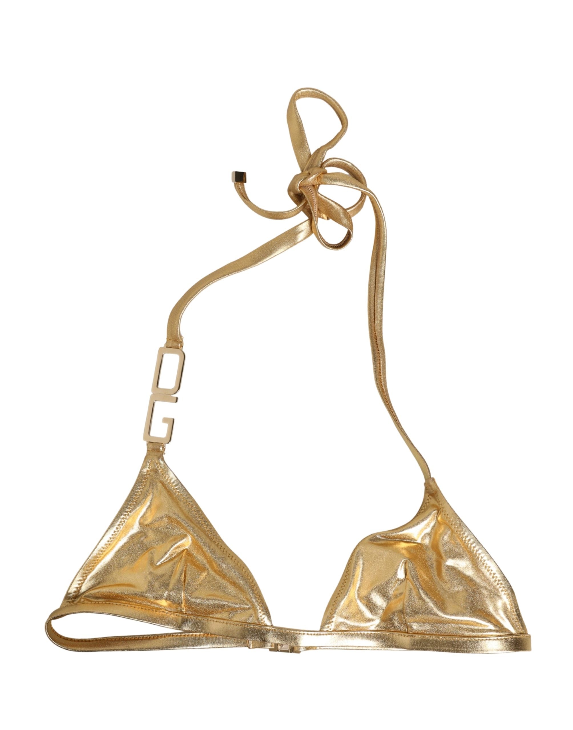 Gold-Tone Triangle Bikini Top DG Logo Swimwear