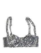 Silver Sequined Nyon Balconnet Bra Underwear
