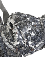 Silver Sequined Nyon Balconnet Bra Underwear
