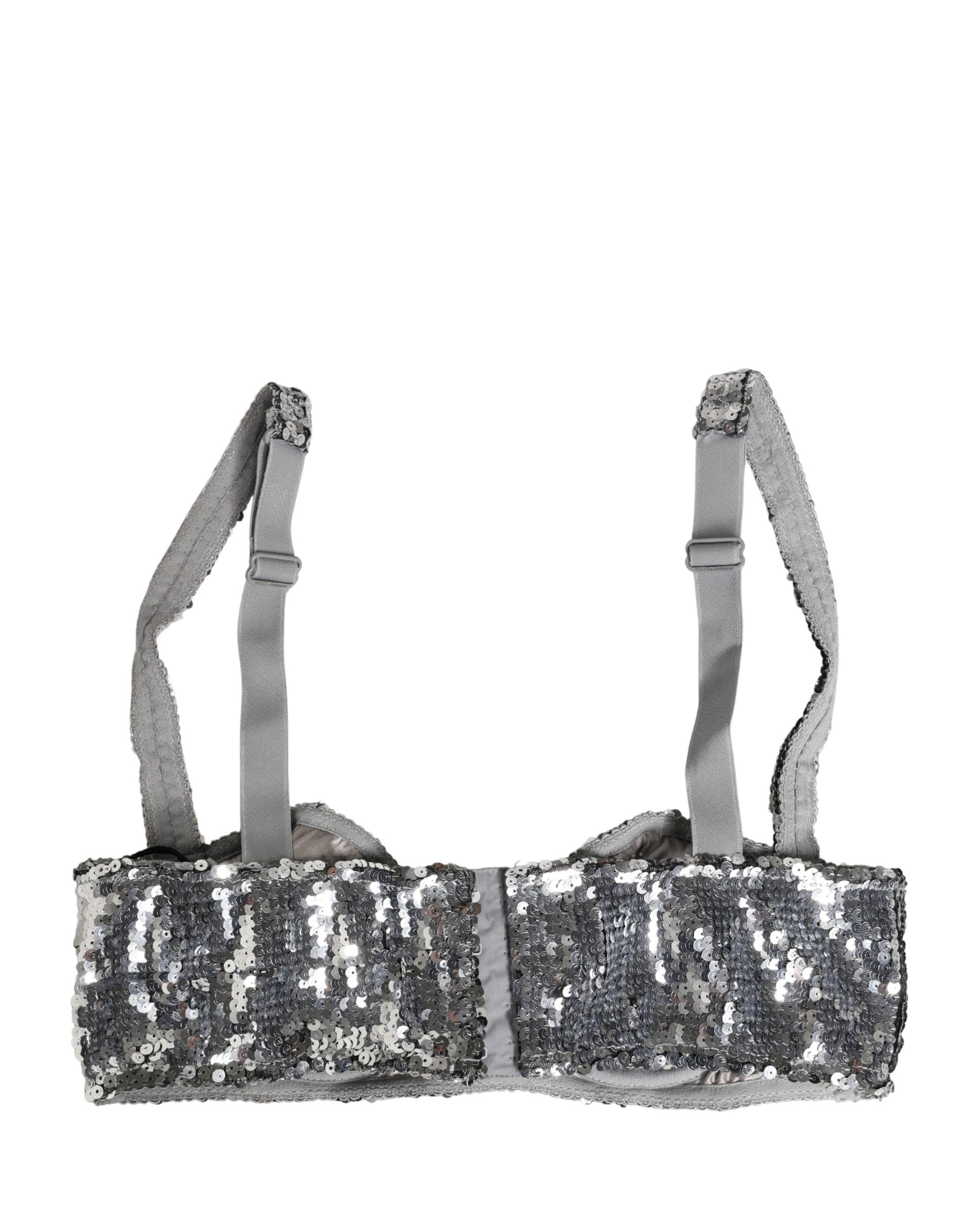Silver Sequined Nyon Balconnet Bra Underwear