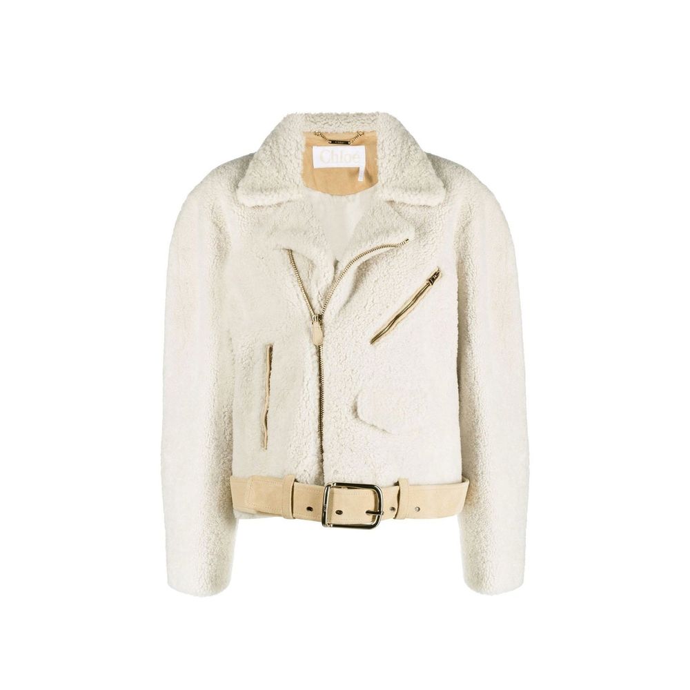 Beige Polyester Biker Jacket