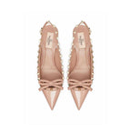 Beige Calfskin Mid Heel Pumps