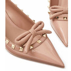 Beige Calfskin Mid Heel Pumps