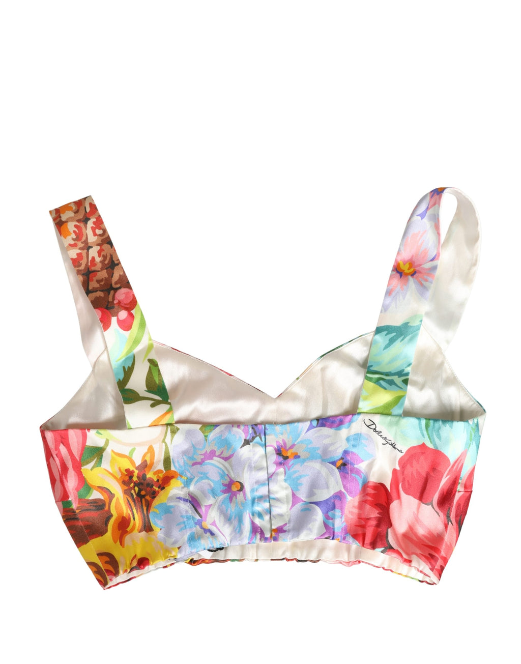 Multicolor Floral Print Silk Cropped Bustier Top
