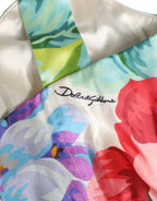 Multicolor Floral Print Silk Cropped Bustier Top