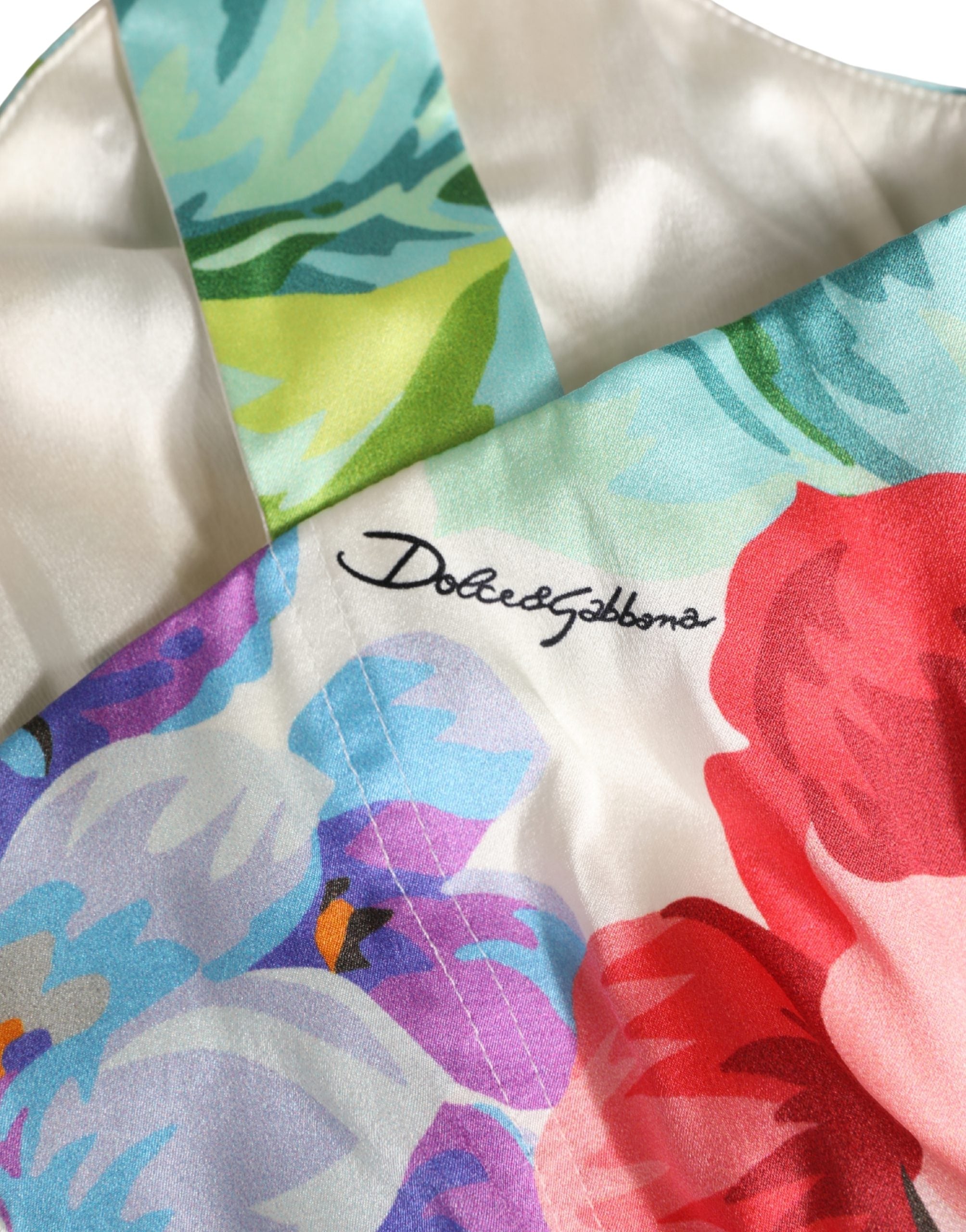 Multicolor Floral Print Silk Cropped Bustier Top