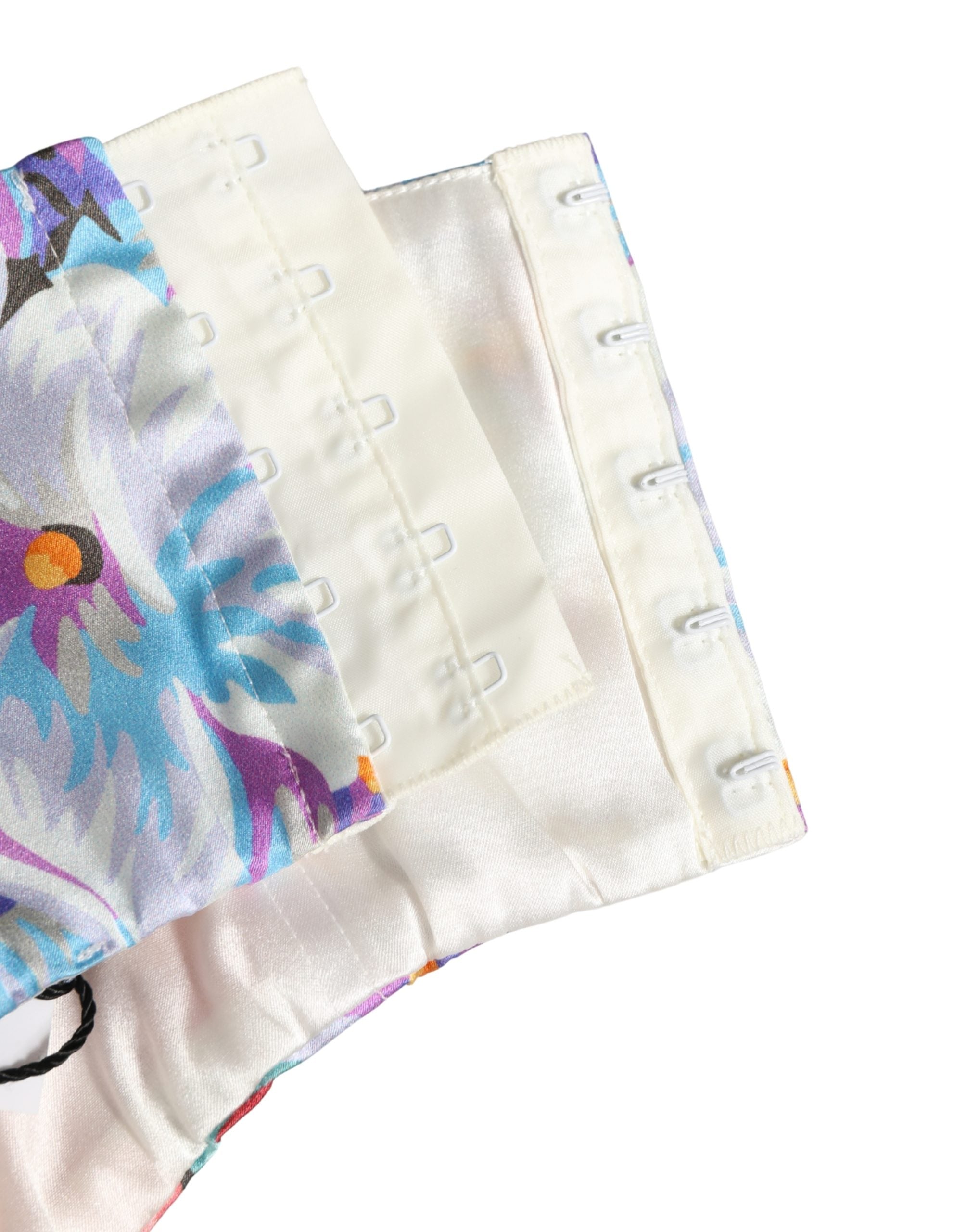 Multicolor Floral Print Silk Cropped Bustier Top